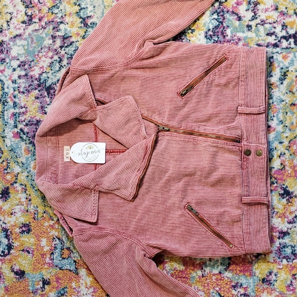 POL Pink Corduroy Cropped Bomber Utility Jacket - Picture 3 of 6